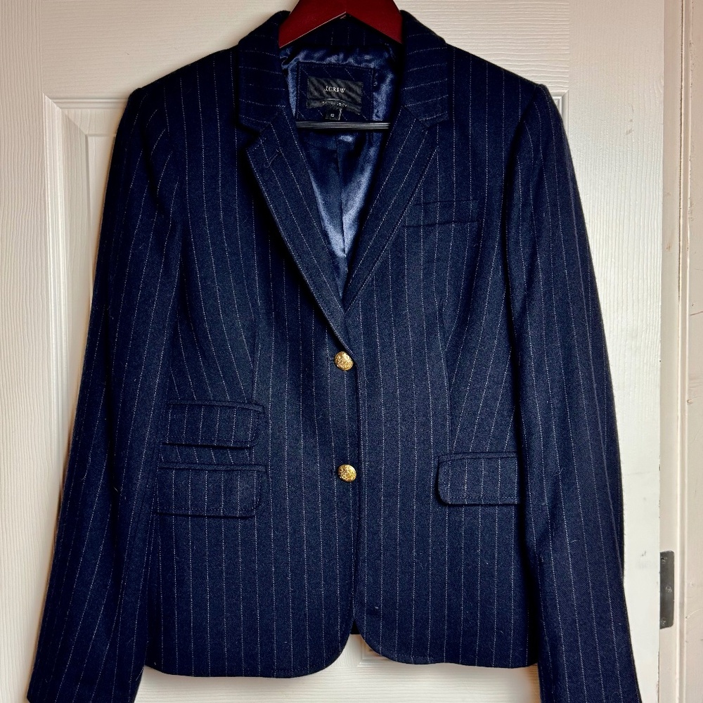 Ladies J. Crew Striped Navy Wool Schoolboy Blazer